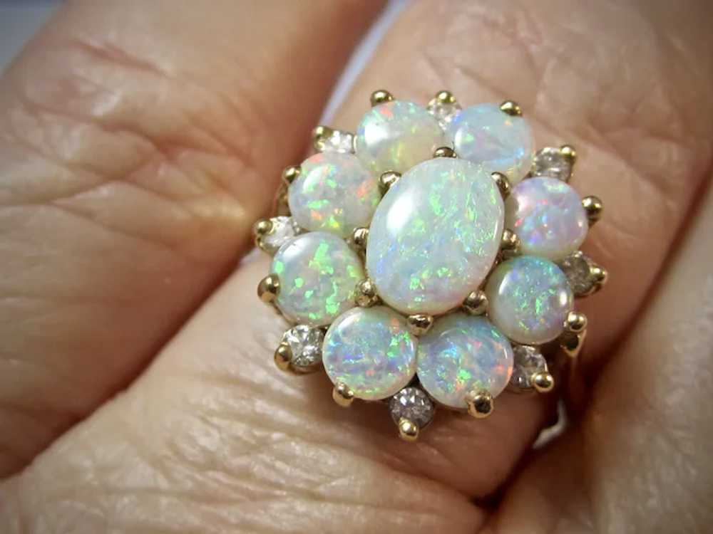 Estate Natural Opal & Diamond Ring 14K - image 3