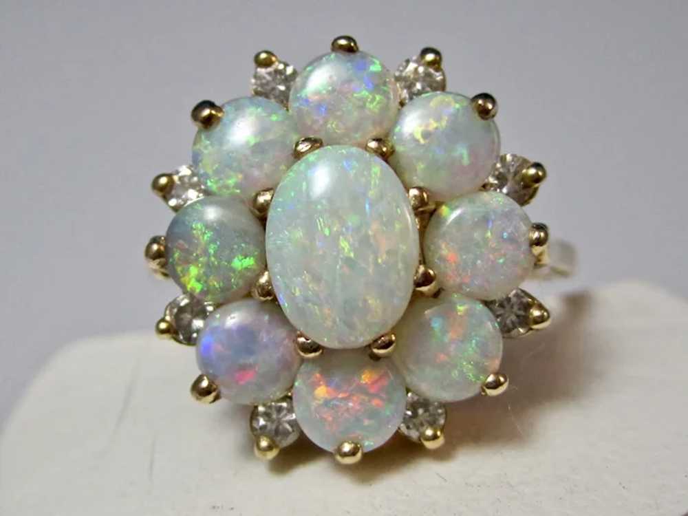 Estate Natural Opal & Diamond Ring 14K - image 4