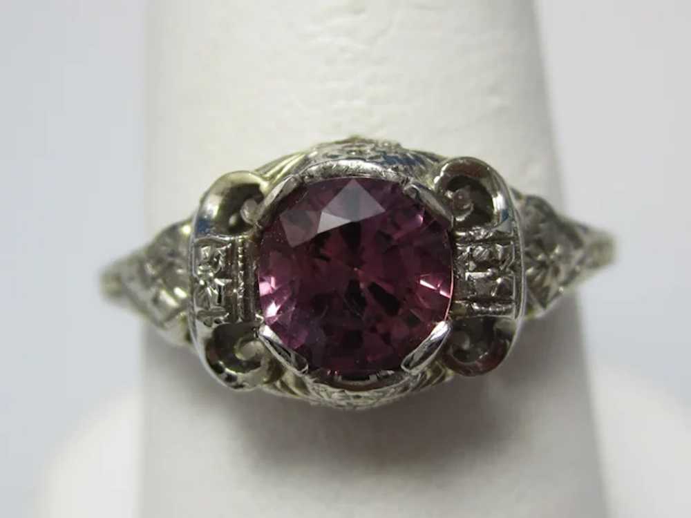 Vintage Estate Art Deco Pink Sapphire Ring 18K - image 2