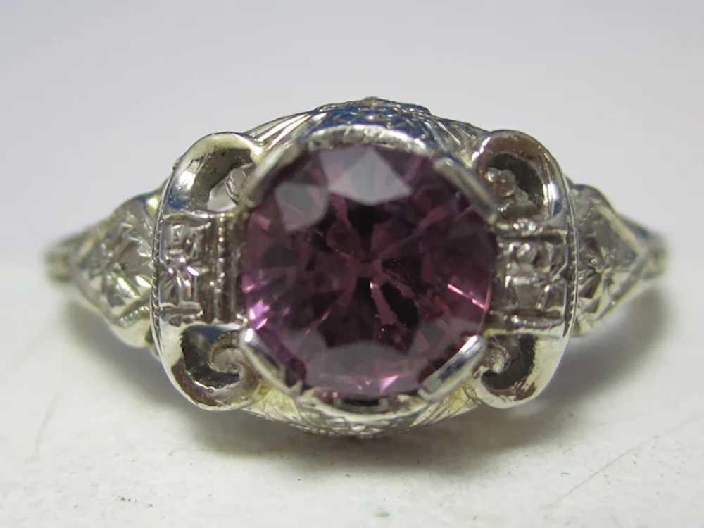 Vintage Estate Art Deco Pink Sapphire Ring 18K - image 4