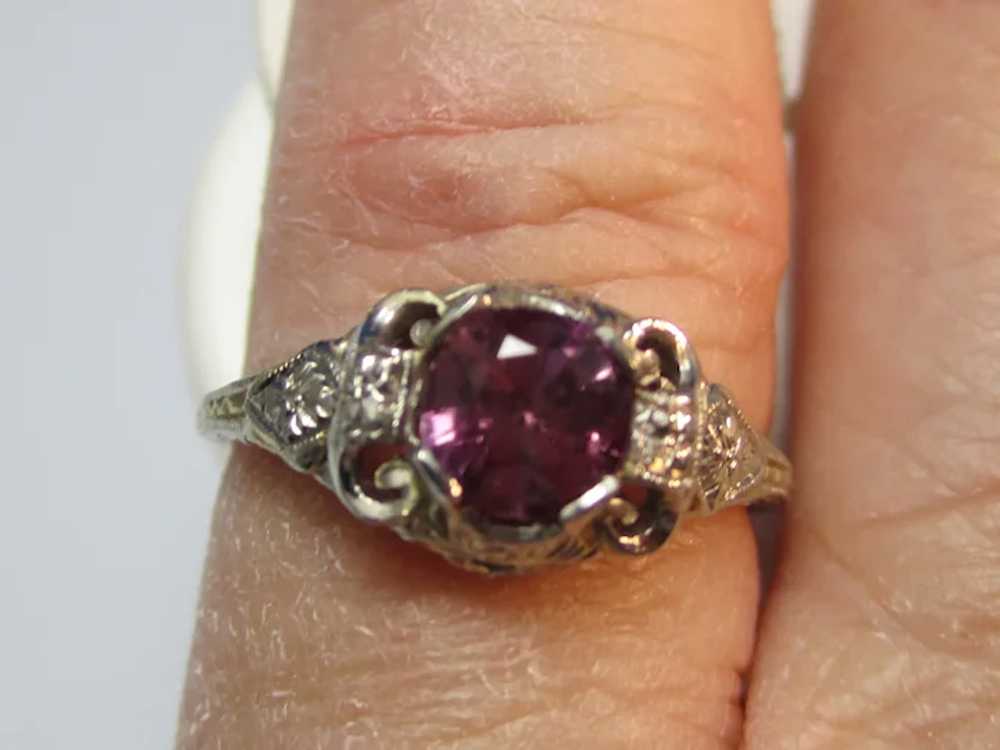 Vintage Estate Art Deco Pink Sapphire Ring 18K - image 7