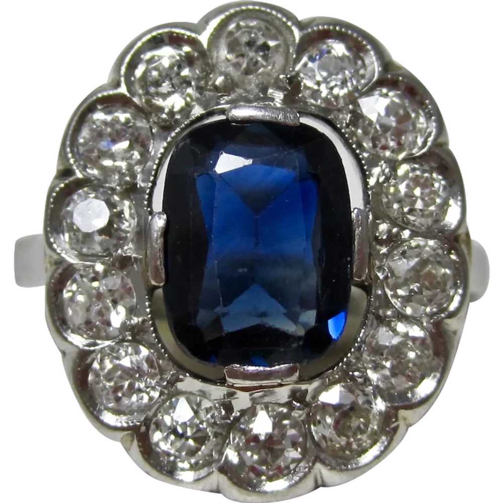 Antique Art Deco Sapphire & Diamond Ring Platinum - image 1