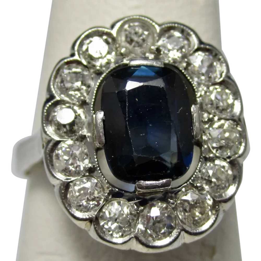 Antique Art Deco Sapphire & Diamond Ring Platinum - image 3