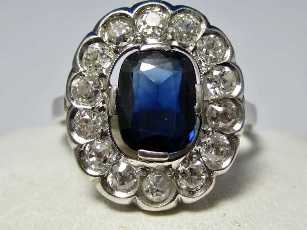 Antique Art Deco Sapphire & Diamond Ring Platinum - image 4