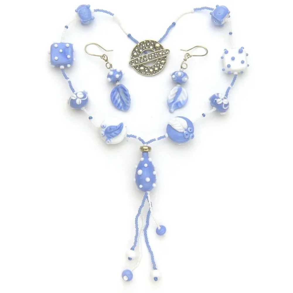 Artisan Necklace with Periwinkle Floral Lampwork … - image 2