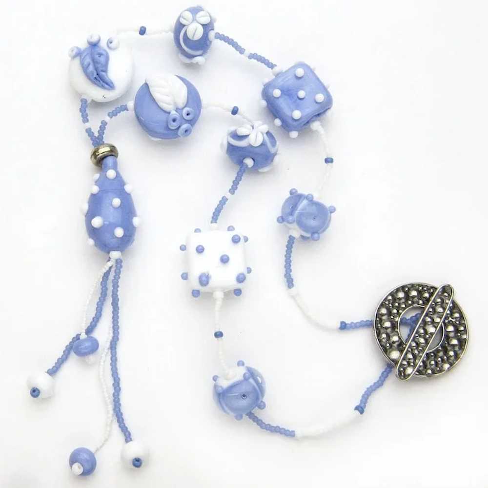 Artisan Necklace with Periwinkle Floral Lampwork … - image 4