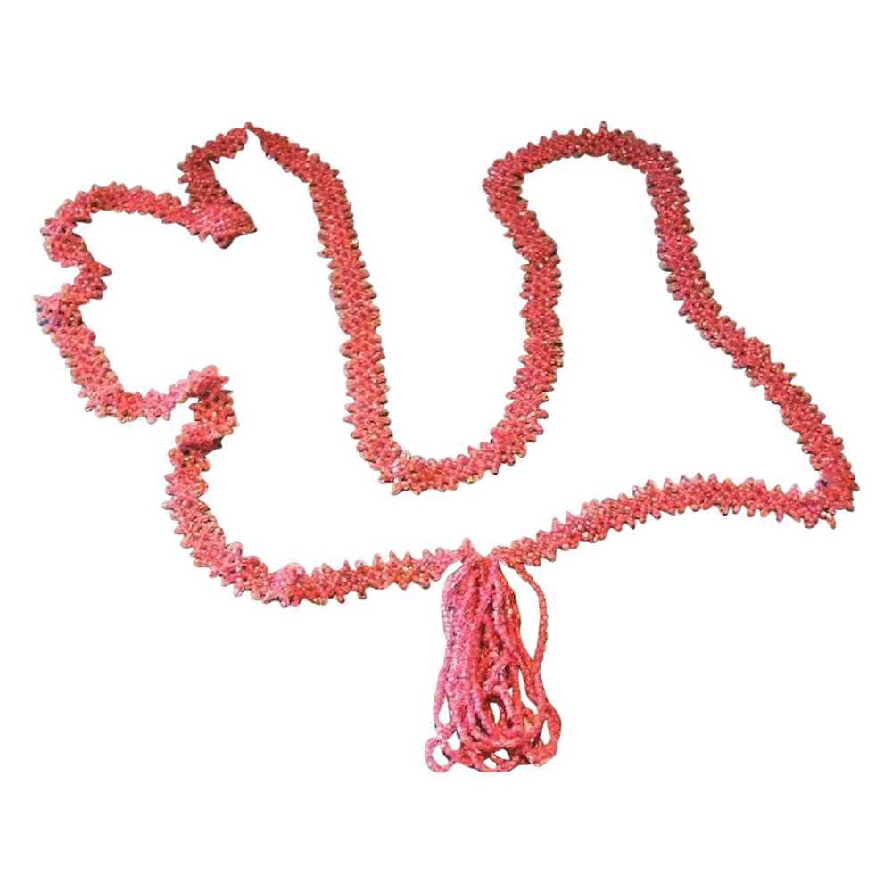 Pink flapper era woven beaded sautoir - image 1