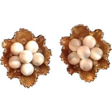 Frilled bead cluster earrings signed ART - image 1