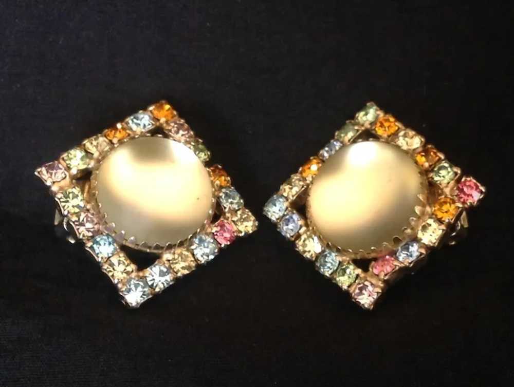 Vintage clip earrings with multi-colored prong se… - image 2