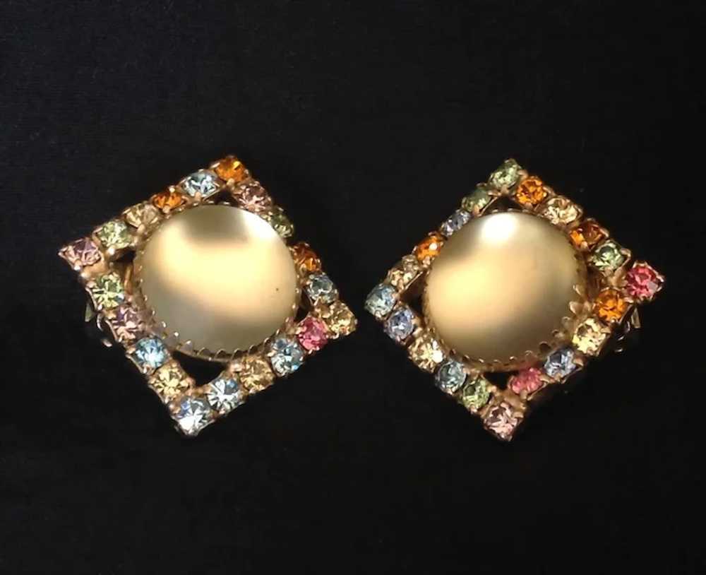 Vintage clip earrings with multi-colored prong se… - image 4
