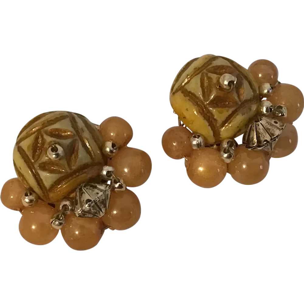 Hong Kong Bead Cluster Clip Earrings - image 1