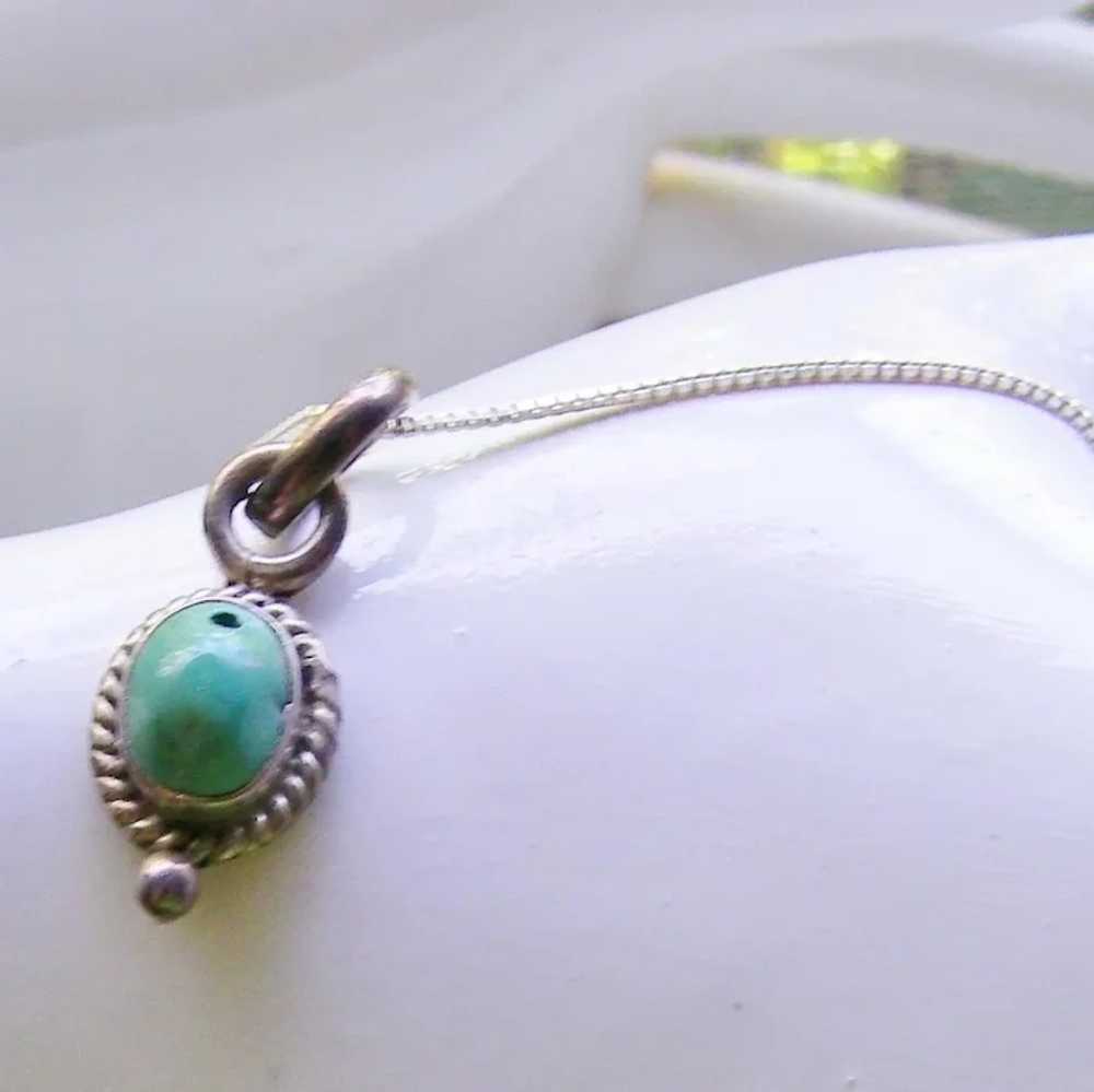 Turquoise and Silver Pendant 16" Snake Chain - image 3