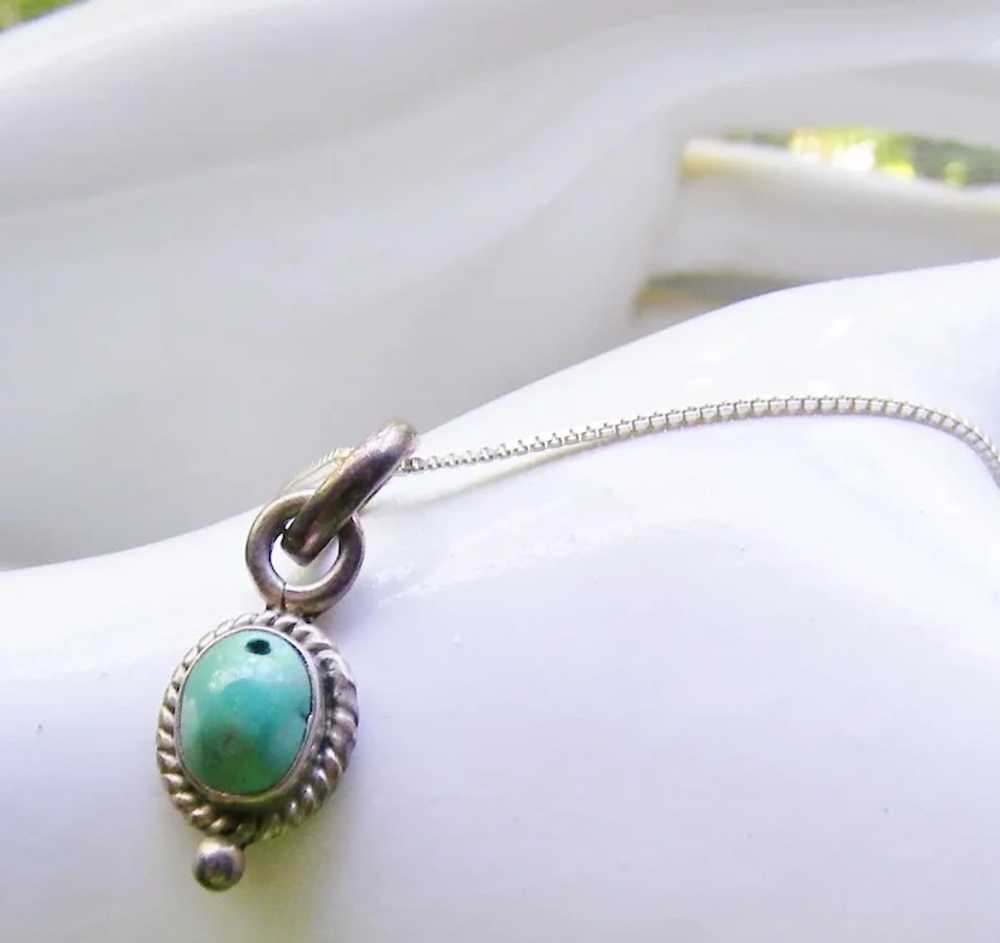 Turquoise and Silver Pendant 16" Snake Chain - image 4