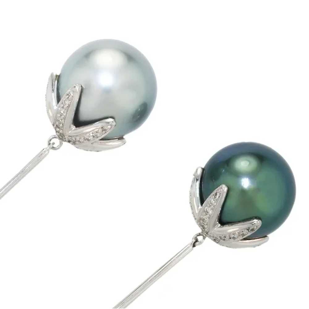Modern: Tahitian Pearls of Peacock Blue and Pale … - image 2