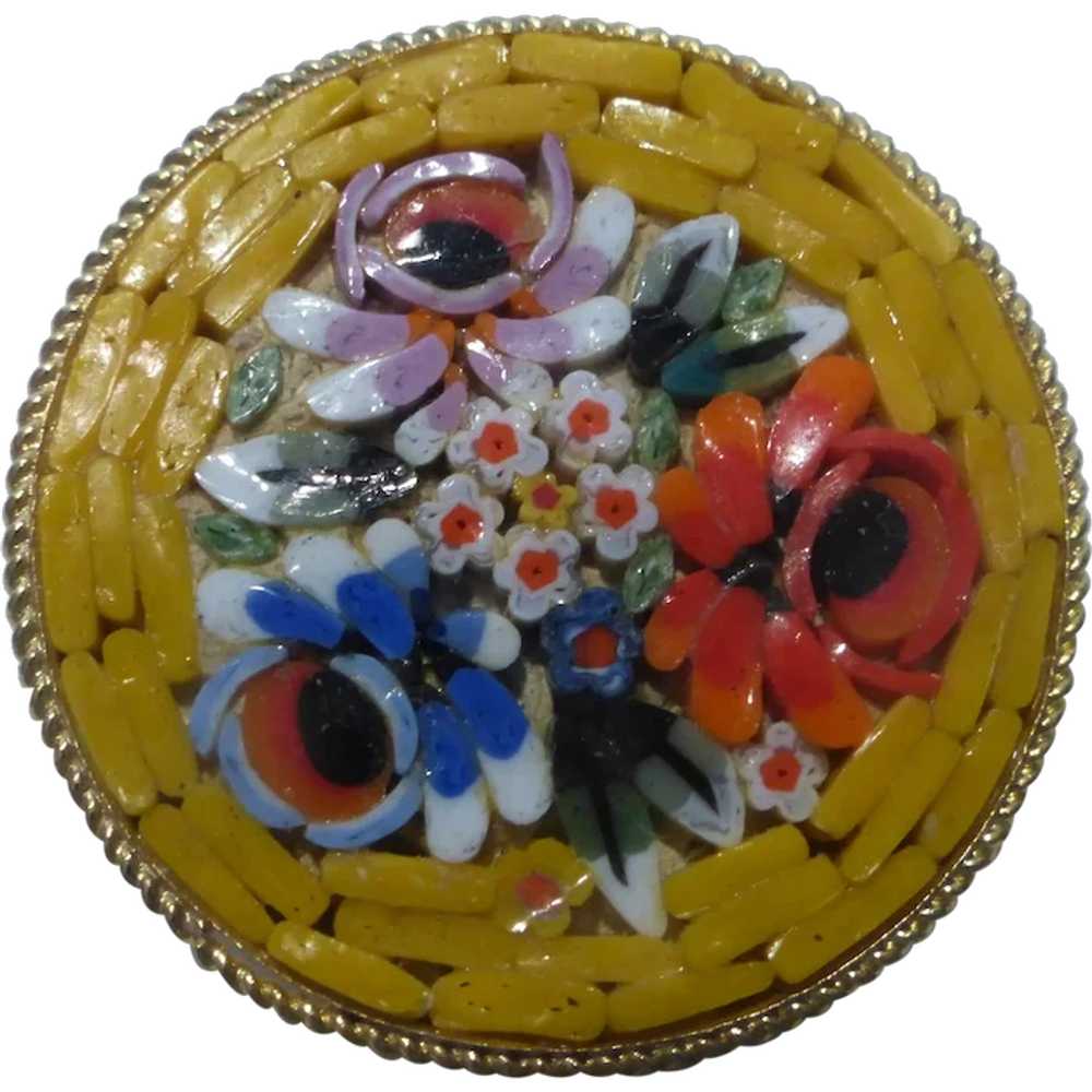 Vintage Micro Mosaic Floral Brooch ITALY - image 1