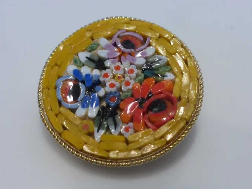 Vintage Micro Mosaic Floral Brooch ITALY - image 2