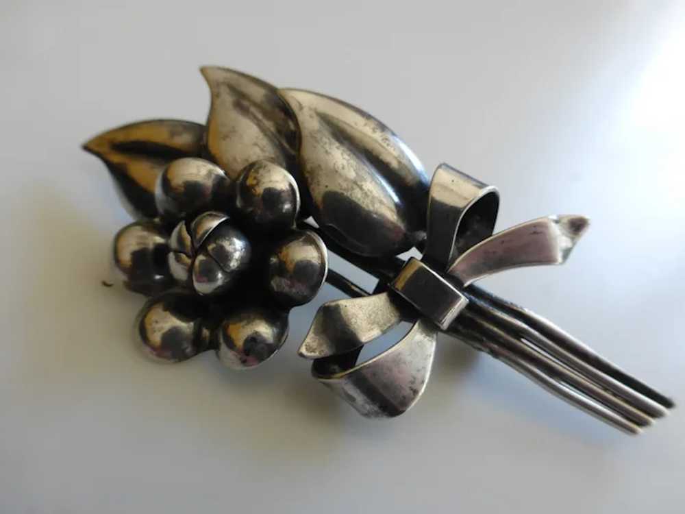 Vintage 1950s Sterling Silver Flower Pin Brooch - image 2