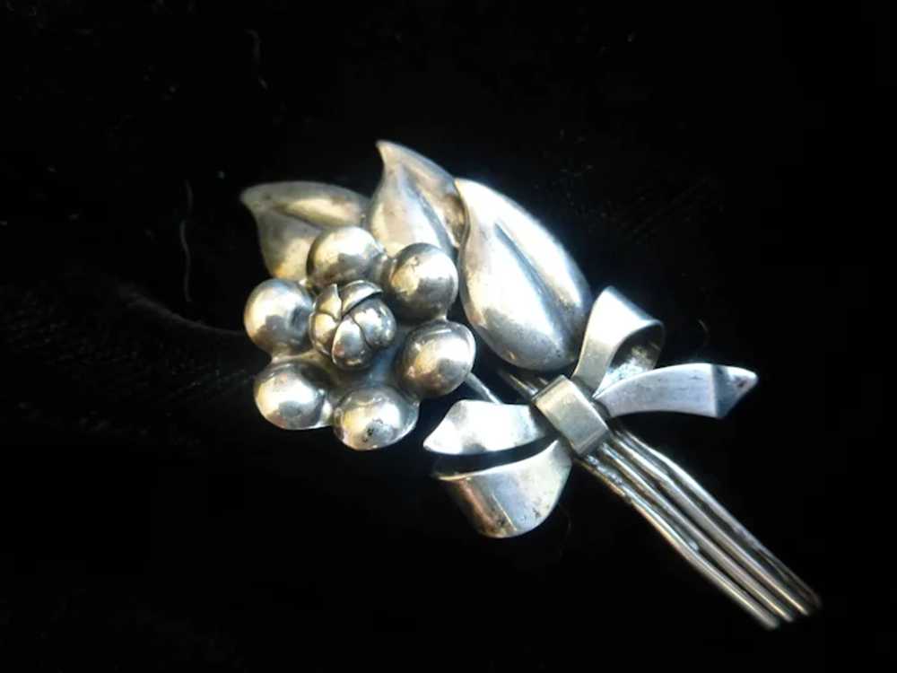 Vintage 1950s Sterling Silver Flower Pin Brooch - image 3