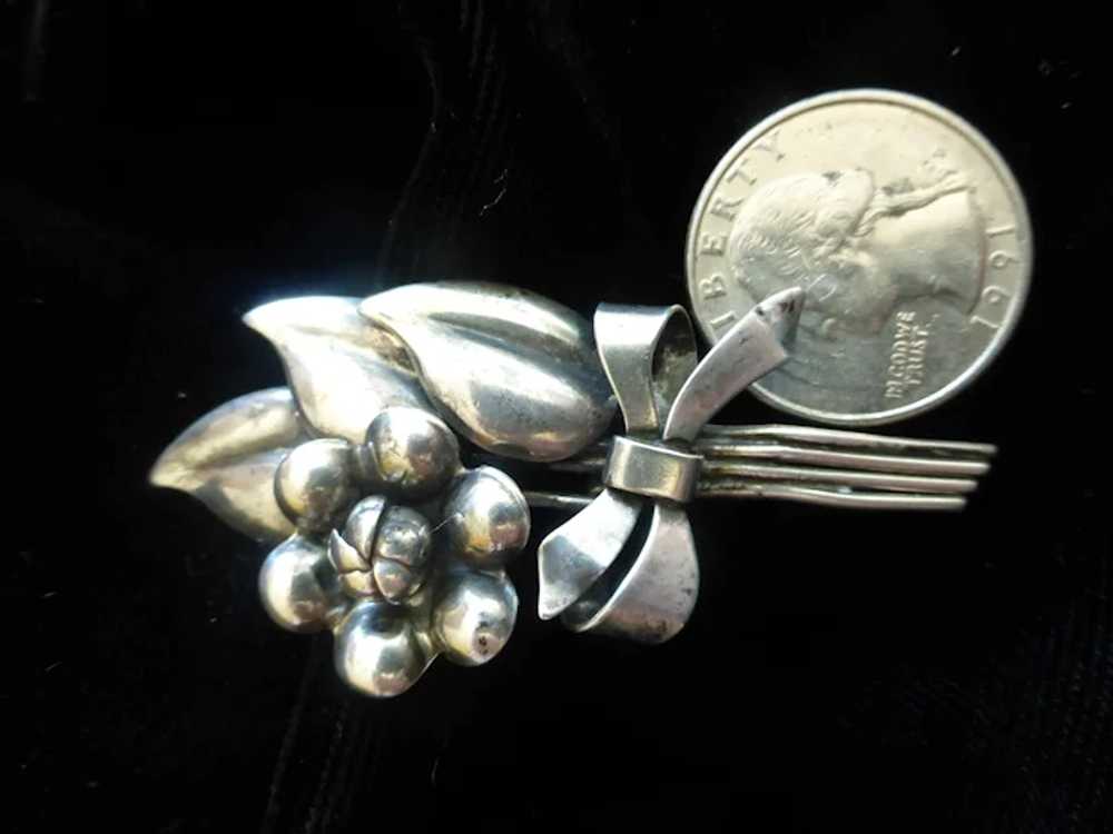 Vintage 1950s Sterling Silver Flower Pin Brooch - image 4