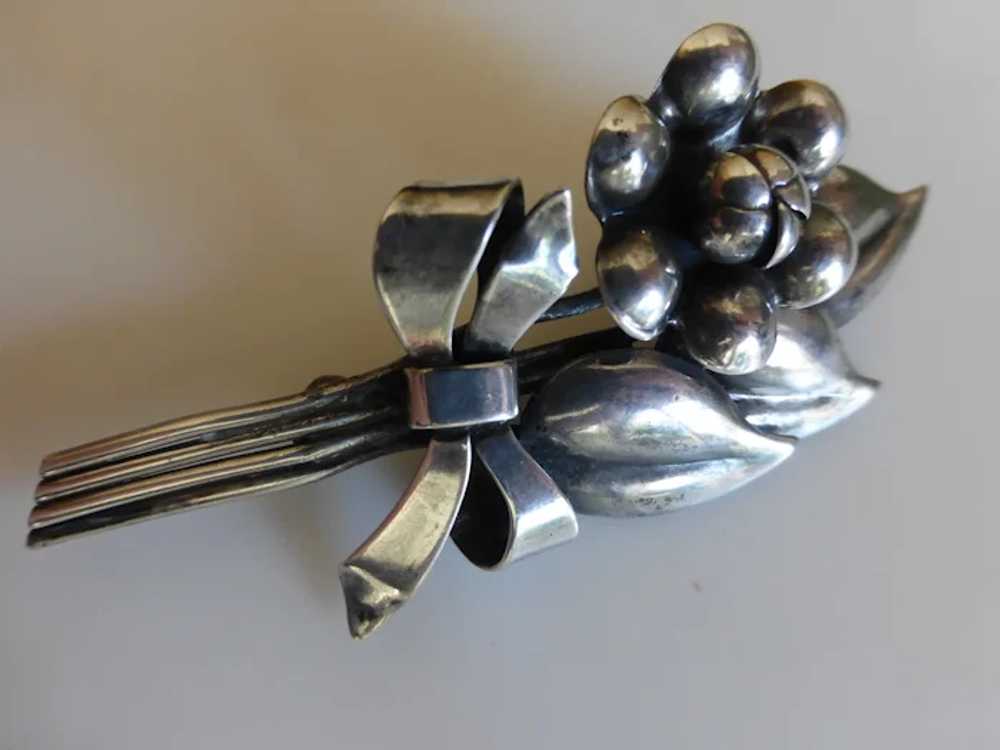 Vintage 1950s Sterling Silver Flower Pin Brooch - image 5