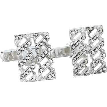 Men's Sterling Silver Marcasite Bullet Back Cuffl… - image 1