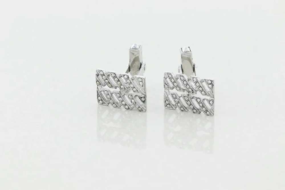 Men's Sterling Silver Marcasite Bullet Back Cuffl… - image 7