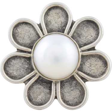 Sterling Silver Cultured Pearl Flower Ring size 6… - image 1