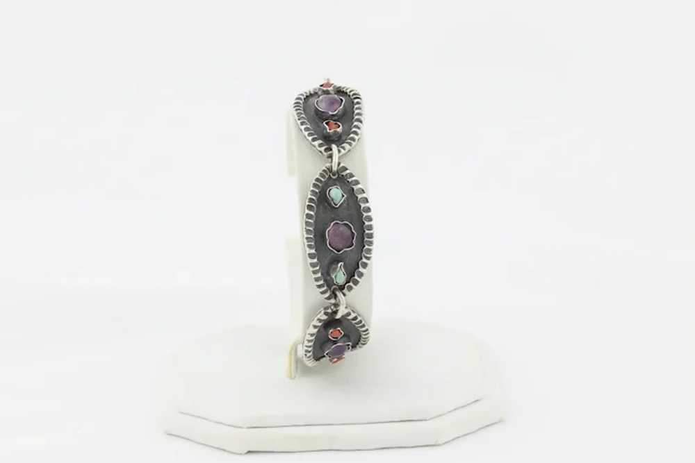 Sterling Silver Amethyst, Turquoise and Coral Mul… - image 6