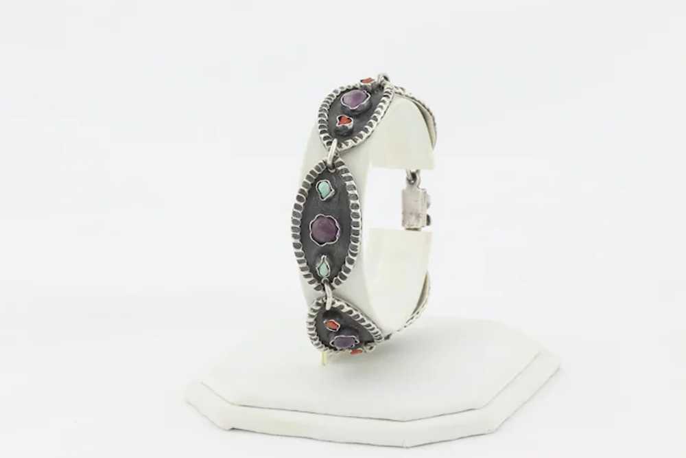 Sterling Silver Amethyst, Turquoise and Coral Mul… - image 7
