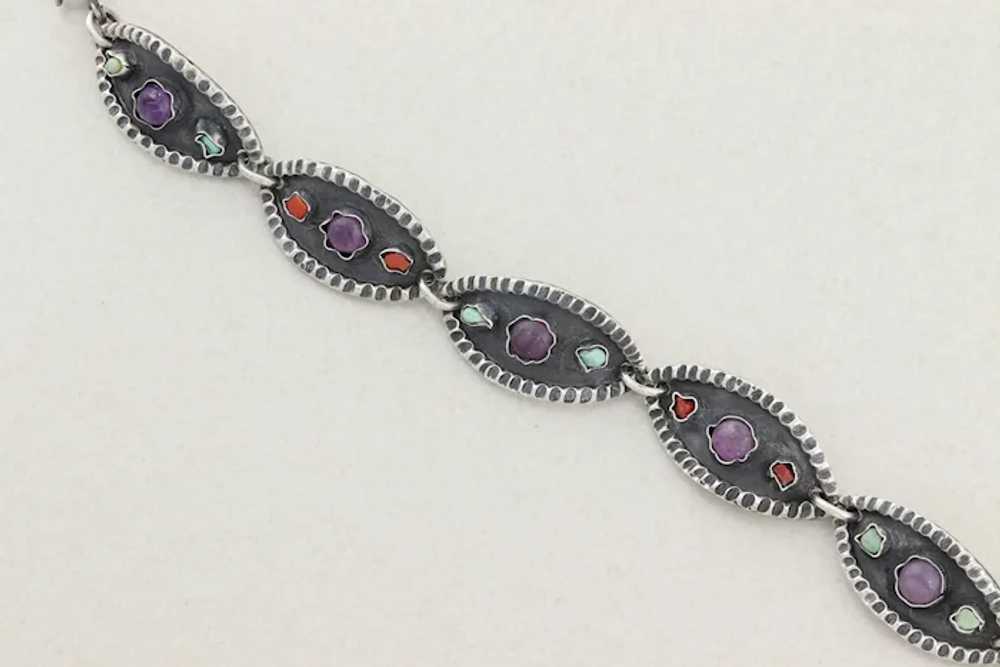 Sterling Silver Amethyst, Turquoise and Coral Mul… - image 9