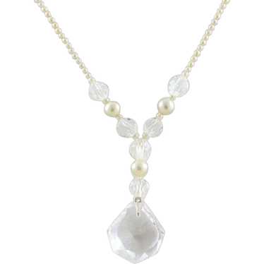 Sterling Silver Cultured Seed Pearl and Crystal N… - image 1