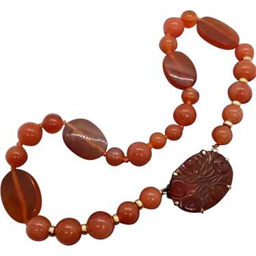 Exquisite Carved Carnelian 14K Yellow Gold Necklac