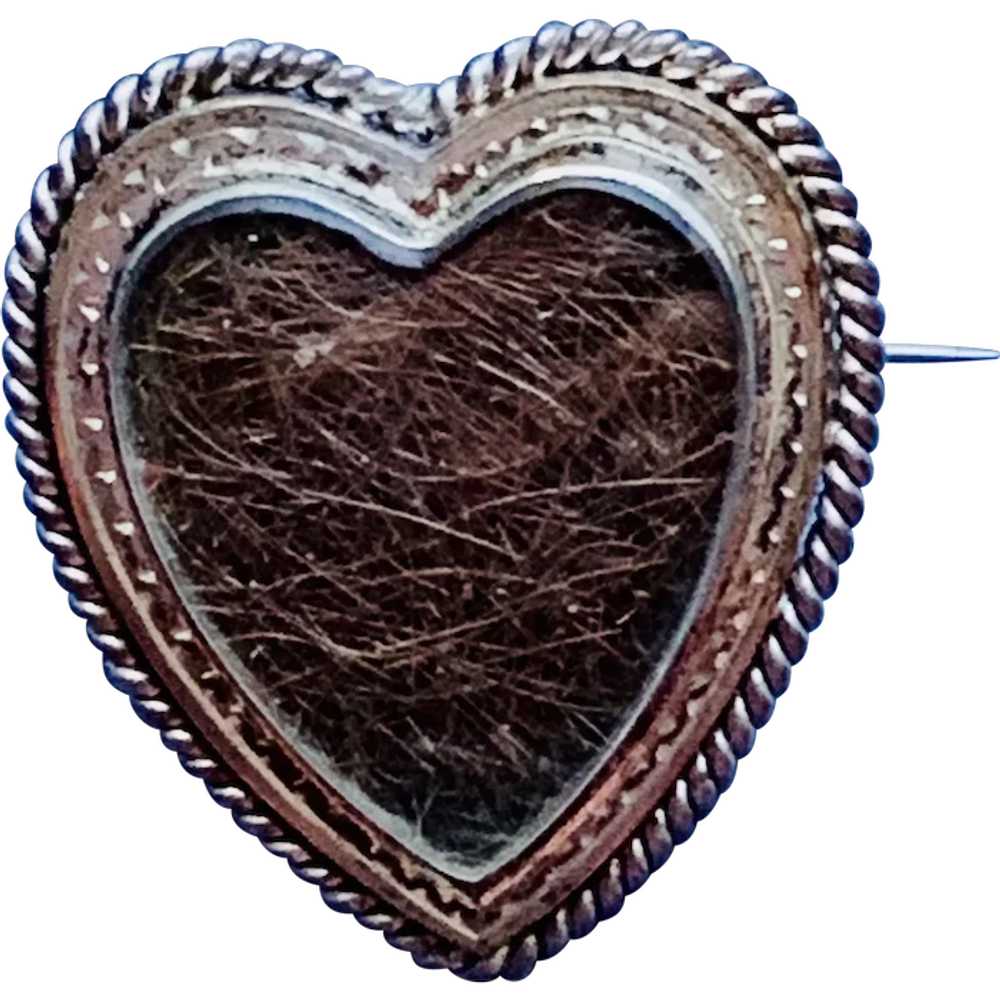 Silver Heart  Pendant/Broach With Hair , Victorian - image 1