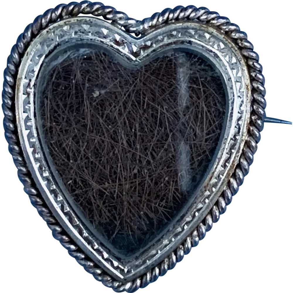 Silver Heart  Pendant/Broach With Hair , Victorian - image 2
