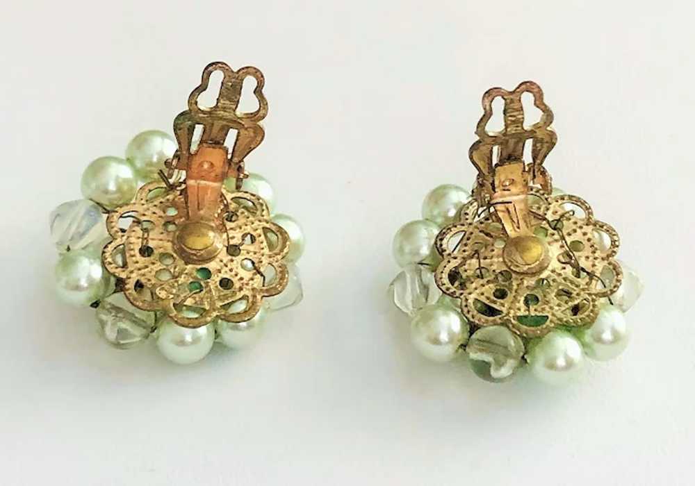 JAPAN signed Pastel Green Faux Pearl Clip On Earr… - image 10