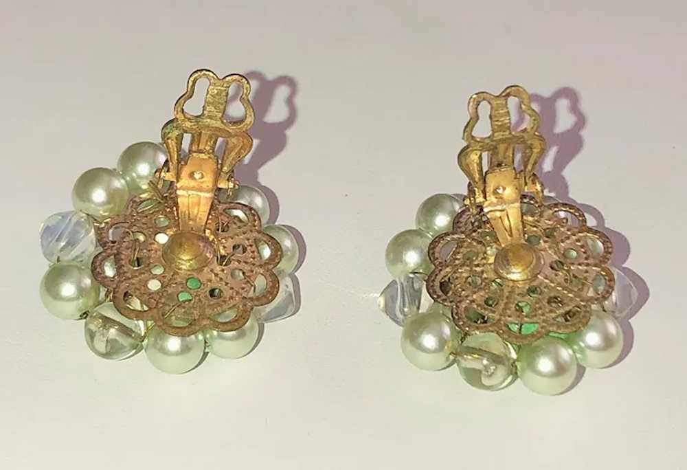 JAPAN signed Pastel Green Faux Pearl Clip On Earr… - image 11