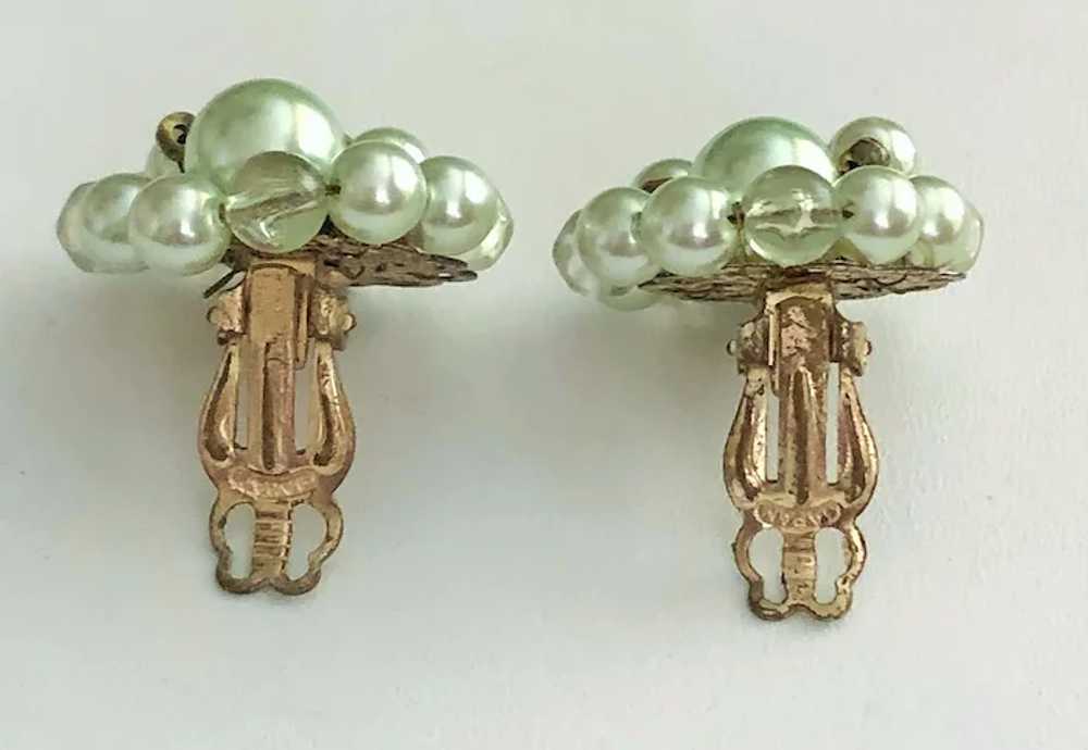 JAPAN signed Pastel Green Faux Pearl Clip On Earr… - image 12