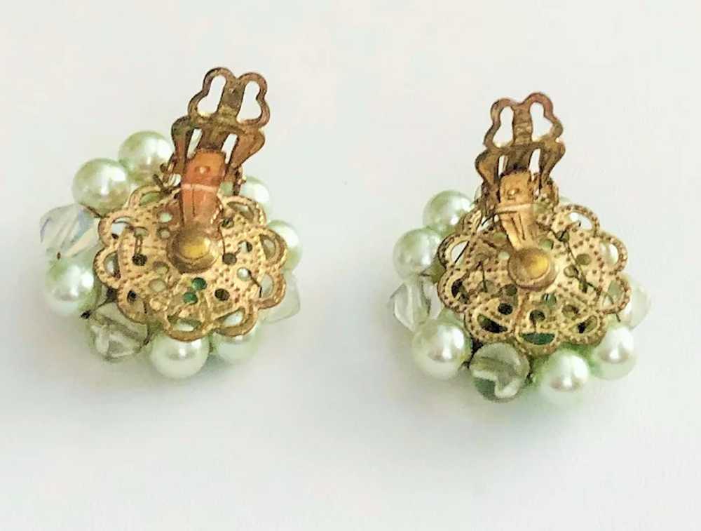 JAPAN signed Pastel Green Faux Pearl Clip On Earr… - image 9