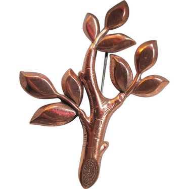 Graceful Renoir Leafy Copper Branch Brooch
