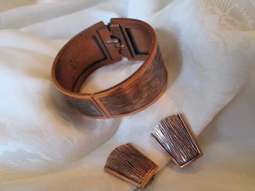 Renoir Hefty Mid-Century Copper Hinged Bracelet &… - image 2