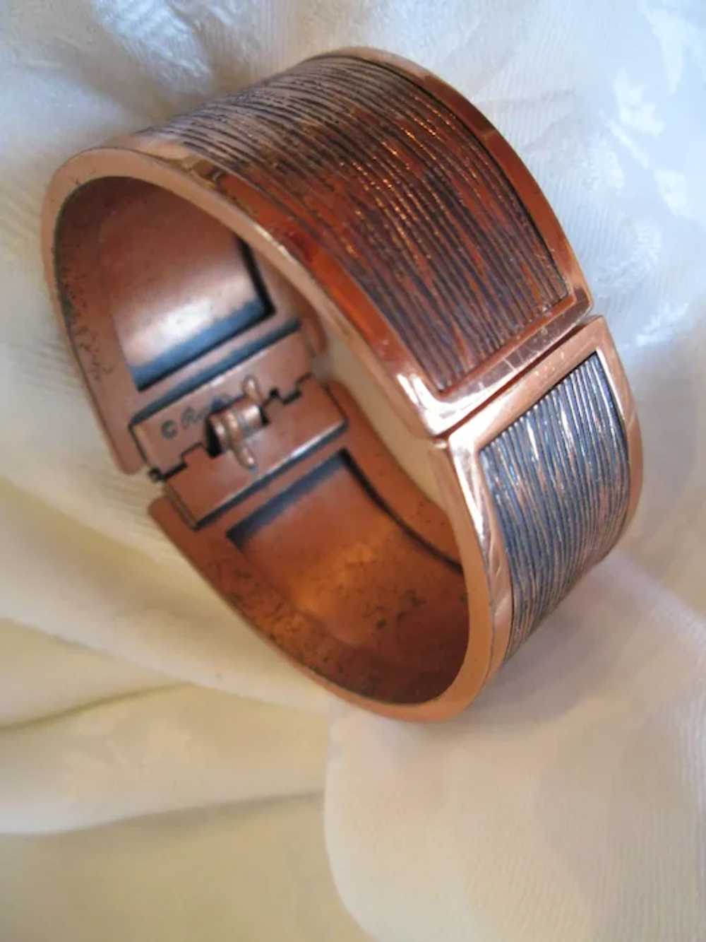 Renoir Hefty Mid-Century Copper Hinged Bracelet &… - image 5