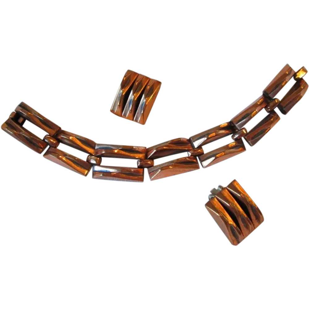 Renoir Seven-link Copper Bracelet & Earrings - image 1