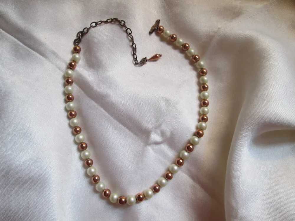Renoir Copper and Faux Pearl Strand Necklace and … - image 4
