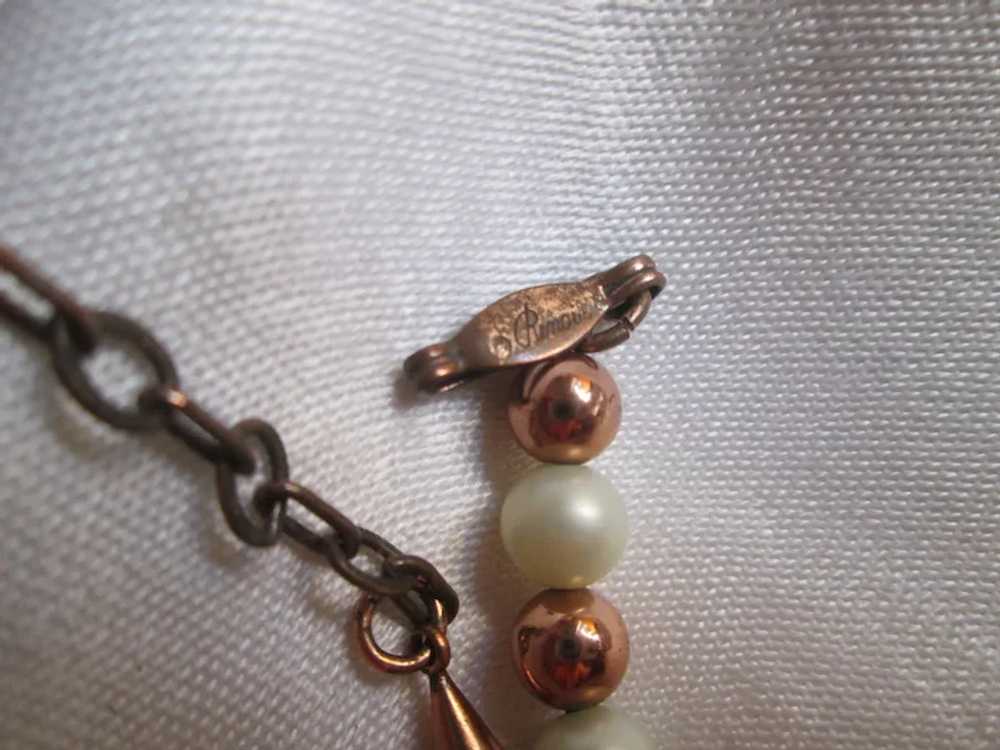 Renoir Copper and Faux Pearl Strand Necklace and … - image 5