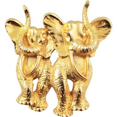 Vintage JJ Jonette Two Elephants Trunks Up Pin