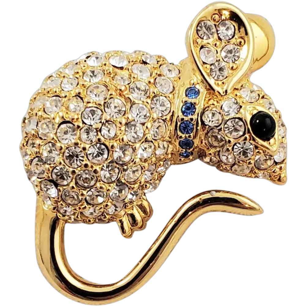 Vintage JOAN RIVERS Pave Crystal Mouse Pin Figural - image 1