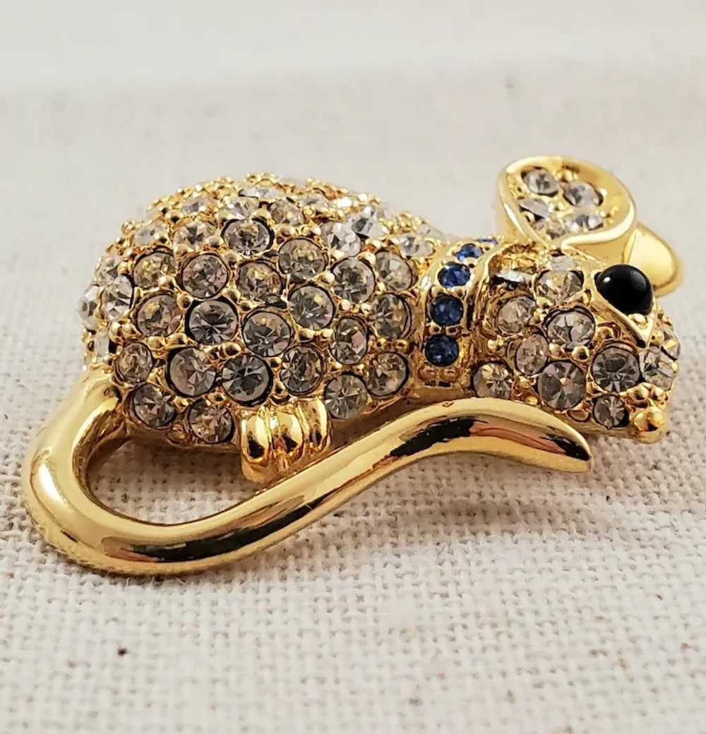 Vintage JOAN RIVERS Pave Crystal Mouse Pin Figural - image 2