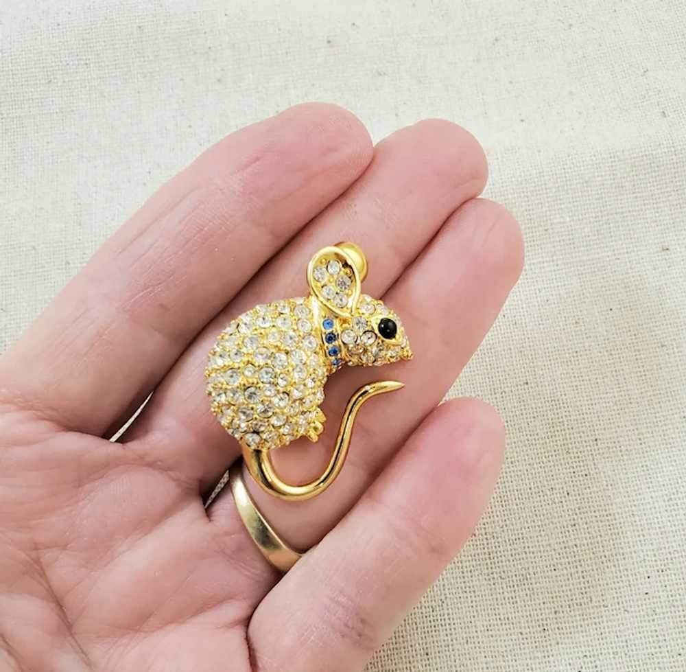 Vintage JOAN RIVERS Pave Crystal Mouse Pin Figural - image 6