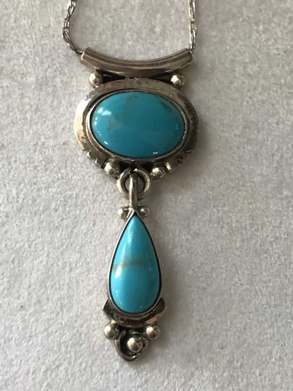 Sterling Silver Turquoise Pendant Necklace - image 2