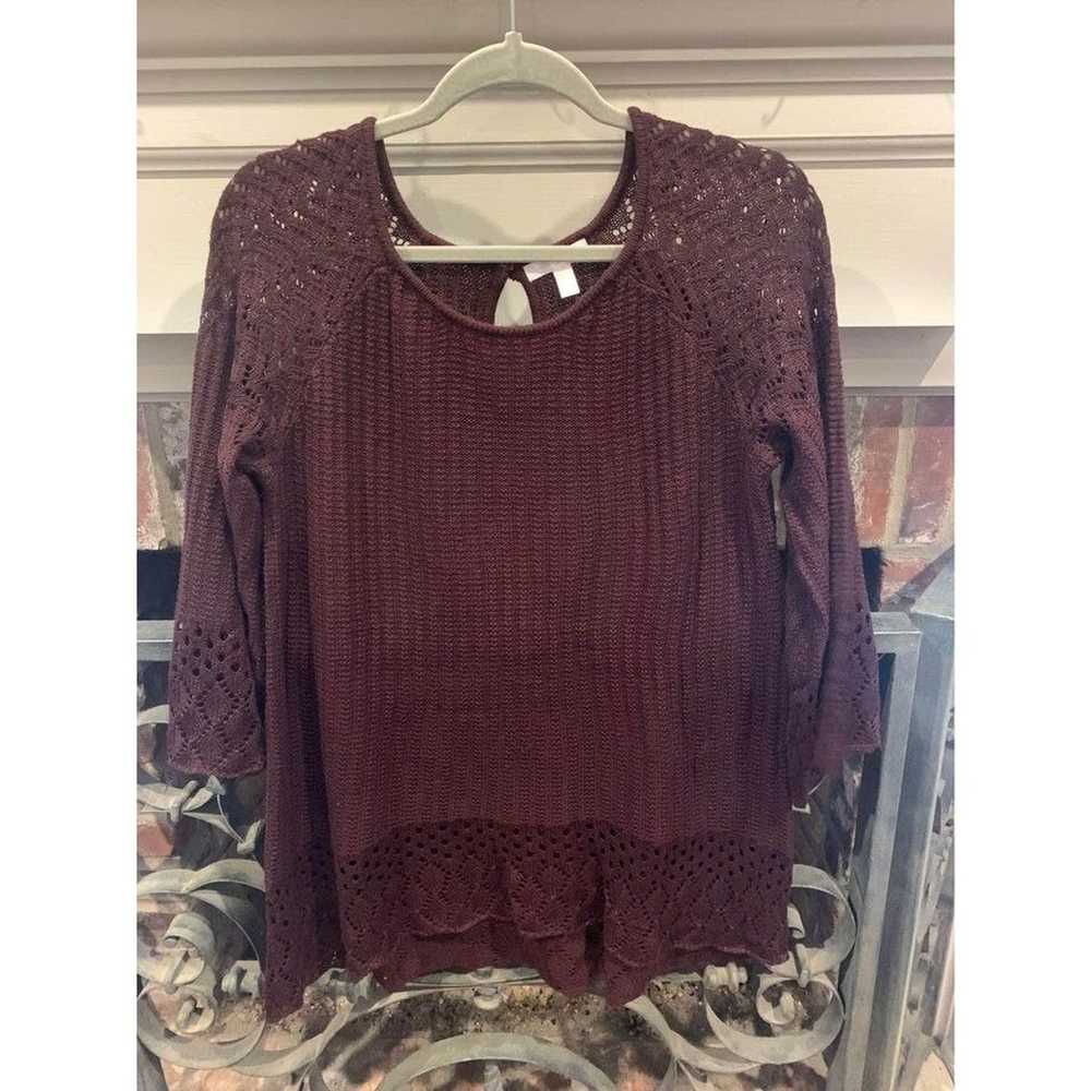 Other Lauren Conrad maroon crimson sheer sweater,… - image 1
